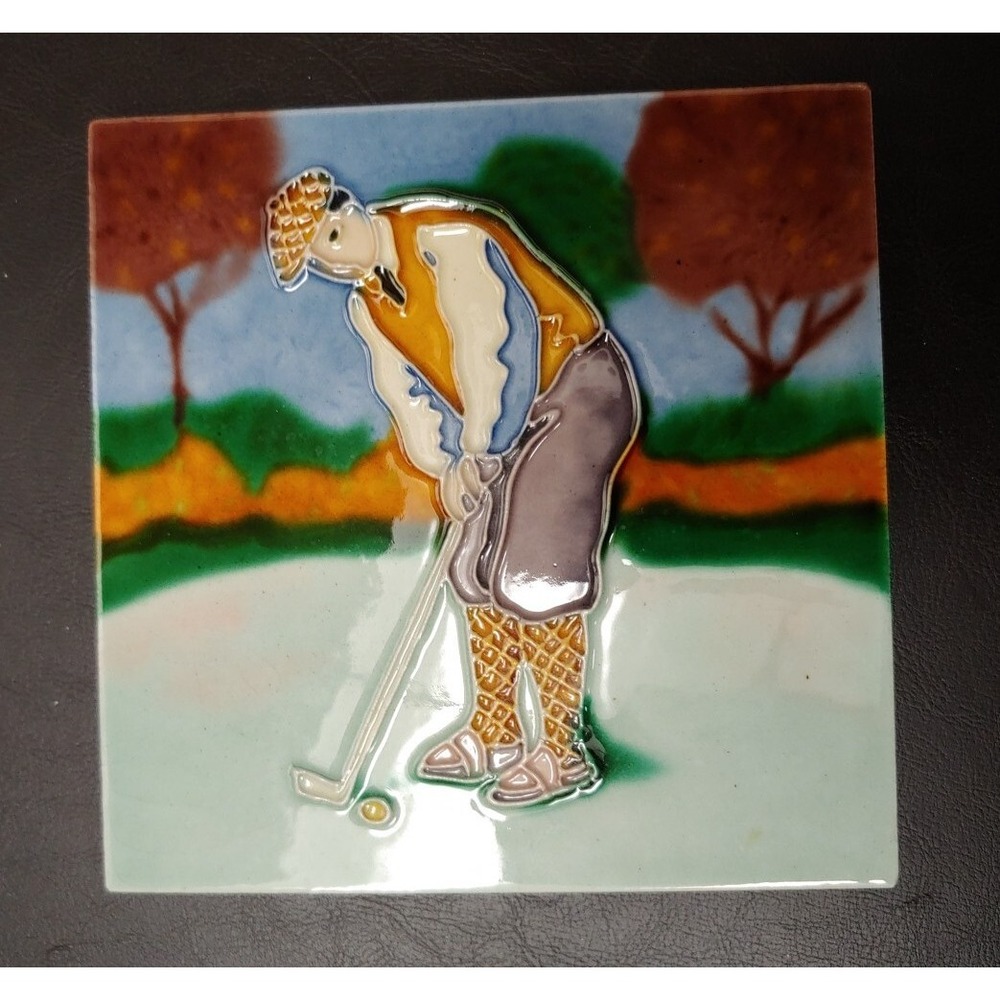 Golf Picture Hole In One Man cave Vintage Tile Cuerda Glossy With Stand Artwork